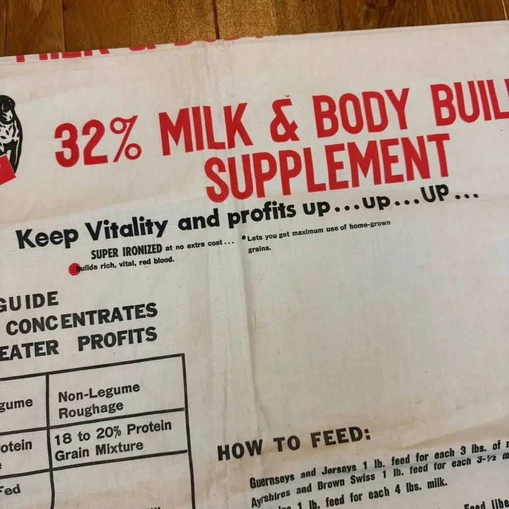 1950s Vitality Chicago Illinois 100 lbs Cattle feed bag canvas advertising decor